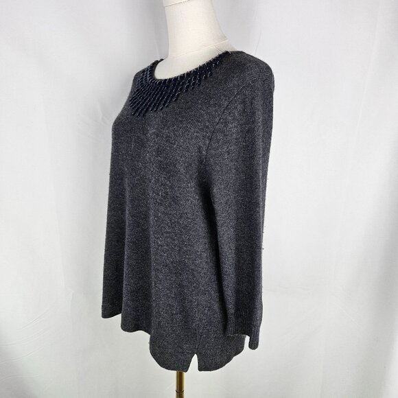 J. Crew Jeweled Starburst Beaded Sweater Medium Gray Wool, Rabbit Hair - Picture 3 of 10